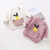 Baby velvet thickened sweater Mens and womens knitwear pullover round neck 1-3 years old winter Korean version of the childrens base shirt