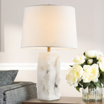 Natural marble table lamp simple white bedroom bedside lamp square American postmodern Nordic designer Model Room
