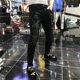 Men's 2021 heavy craft crown hot diamond trousers trendy brand Slim pants Korean style trendy jeans men's trend Men's 2021 heavy craft crown hot diamond trousers trendy brand Slim pants Korean style trendy jeans men's trend