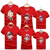 2021 net Red foreign air trembles new parent-child dress summer red Family five or six short sleeve family portrait class dress tide