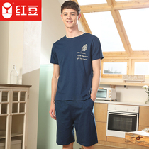 Red bean mens cotton pajamas 100%cotton can be worn outside spring and summer short-sleeved shorts Home clothes suit T-shirt pajamas