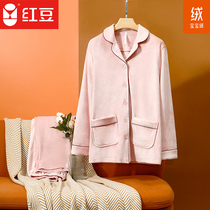 Red bean baby velvet warm set thickened anti-static ladies lapel long sleeve pajamas homewear set