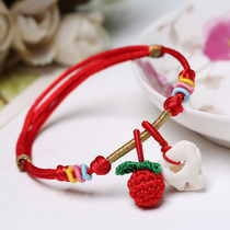 Crystal stall handmade red rope bracelet Dragon Boat Festival childrens current year womens small Apple jewelry pig shock bone peach basket jewelry