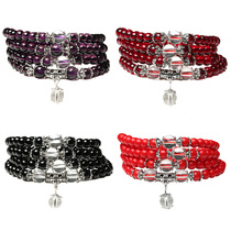 Crystal stalls fashion multi-circle Womens bracelet synthetic crystal imitation Garnet obsidian hand string Japanese and Korean trend accessories