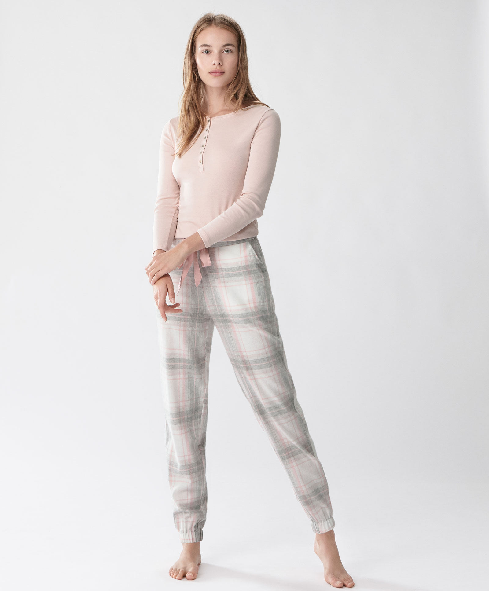 oysho家居服女圆领t恤31898702622长袖上衣棉修身打底衫汗衫