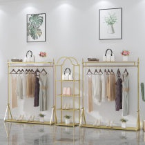 Modern simple light luxury iron clothing store display rack gold womens clothing store floor display rack hanger display rack