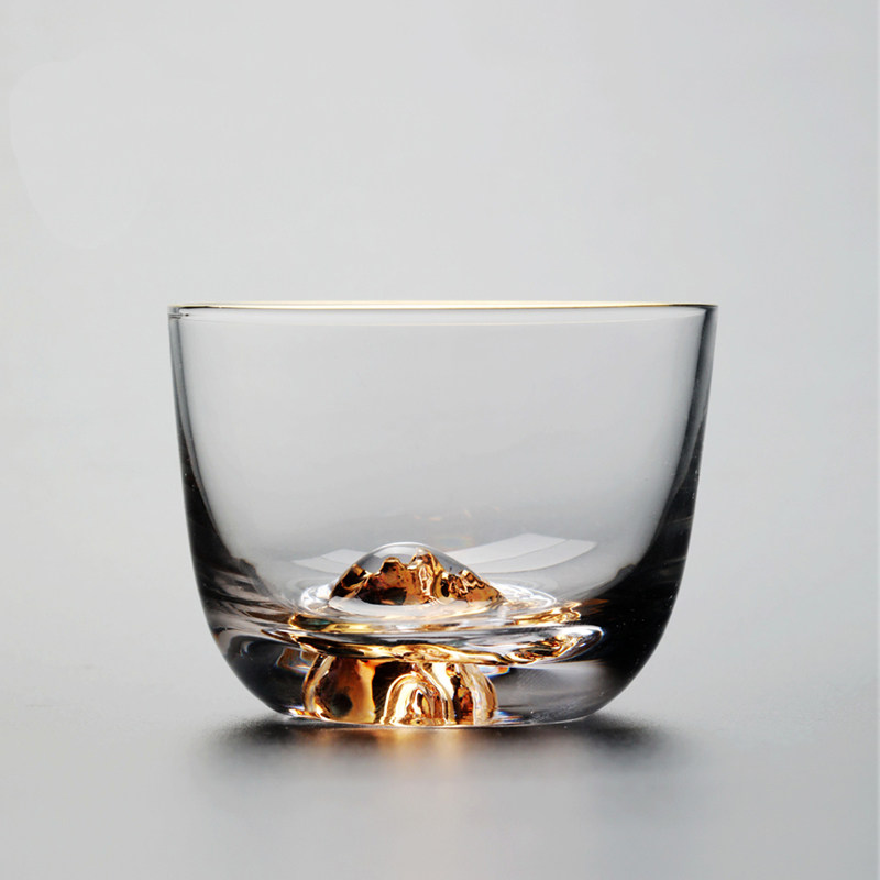 玻璃功夫茶杯日式小号品茗杯描金杯银花杯主人杯高足杯梅花六角杯_7折