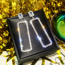 925 silver needle 2018 new crystal long drop earrings square earrings female temperament Korean personality wild earrings