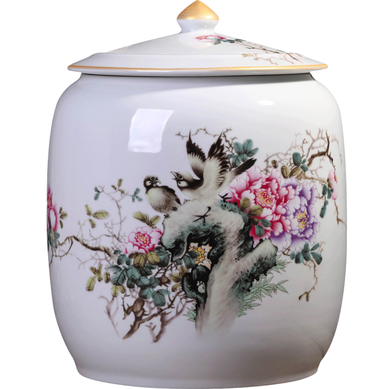 Jingdezhen ceramic seal pot pu 'er tea cake large receives the eighth cake gift porcelain tea pot