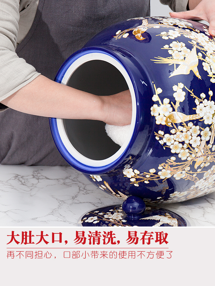 Jingdezhen ceramic barrel pack ricer box store meter box 20 jins 30 jins of 50 pounds with cover household moistureproof insect - resistant rice pot