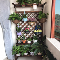 Balcony flower stand Floor-to-ceiling multi-layer outdoor anti-corrosion wood flower stand Indoor living room carbonized solid wood grid flower pot rack