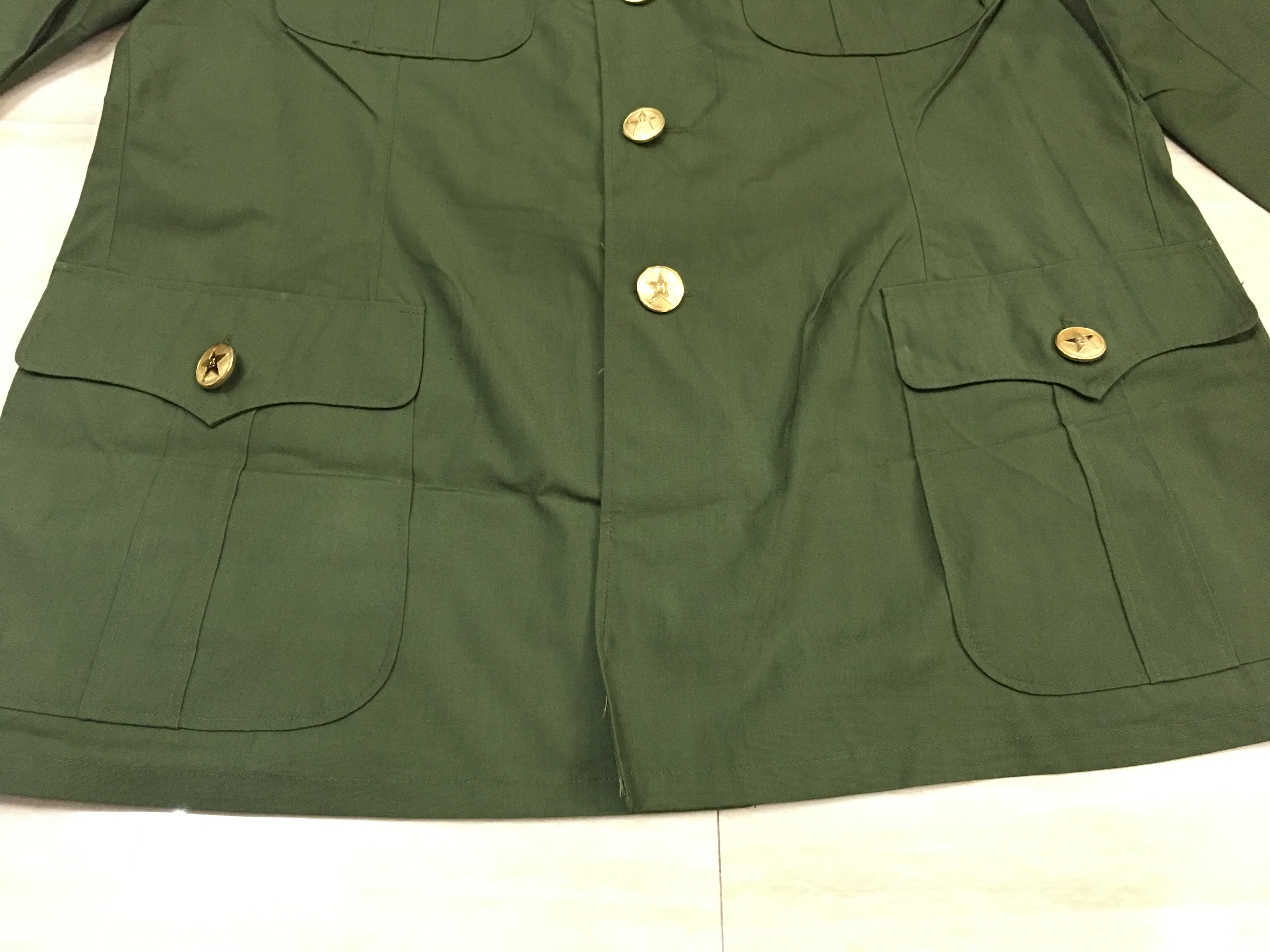 库存正品87式夏季的确良常服铜扣老式军装工作服正草干男军迷上衣_7折