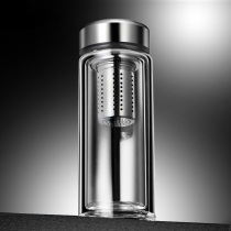 Large-capacity double-layer thickened glass mens tea water separation Personal special tea making office household transparent water cup