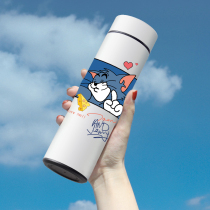 ins net red water cup cat and mouse insulated cup cute tom Jerry cup intelligent display warm stainless steel tea cup