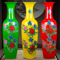Jingdezhen ceramics red yellow green peony flowers bloom rich landed large vase living room home decoration large ornaments
