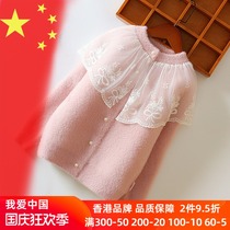 Girl mink sweater 2021 new childrens dress little girl foreign autumn winter baby knitted cardigan coat