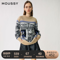 MOUSSY SPRING and AUTUMN new vintage printed round NECK casual pullover sweater 010DAQ70-6460