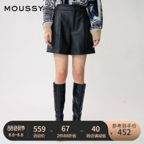 MOUSSY spring and autumn new solid color high waist pleated trend PU leather casual shorts 010DAG30-6980