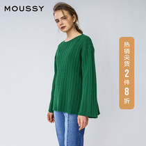MOUSSY spring new round neck rib hem split leisure sweater women 010ESW70-0710