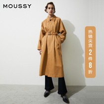 MOUSSY 2021 early spring new item solid color waist lace-up back split long windbreaker women 010ES730-0260