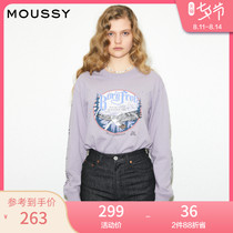 MOUSSY 2021 spring and autumn new round neck retro printing loose pullover sweater female 010ESQ90-0420
