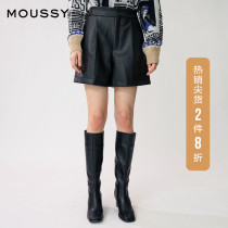 MOUSSY spring new solid color high waist pinch pleated trend PU leather casual shorts 010DAG30-6980