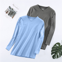De Velvet heating mens long-sleeved warm constant temperature underwear V-neck double-sided brushed large size slim-fit base shirt top autumn coat