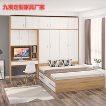 Small apartment tatami bed multifunctional bed wardrobe integrated bed with desk modern simple stepping rice Nordic