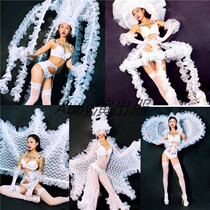 Bar Girl Gogo White Valentines Day Dream Theme Party Exaggerated Big Hat Lace Angel Wings Costume