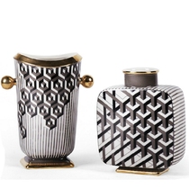 European light luxury Gray white Phnom Penh 3D geometric pattern art vase postmodern model room Sales office Designer flower vase