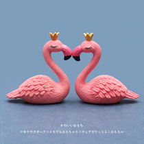 Simulation mini animal pink crown Flamingo miniature micro landscape Cartoon Doll static model ornaments