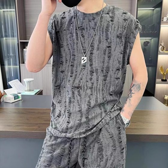 Summer Jigong ripped Danish Glazed Silky Silk Casual Short Sleeve Shorts Men and Women Couple Suit #High Energy Sensation Summer Jigong ripped Danish Glazed Silky Silk Casual Short Sleeve Shorts Men and Women Couple Suit #High Energy Sensation