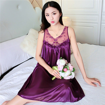 Sleeveless Sleeping Dress Summer Thin ice Shot Increased Loose Medium Long Pyjamas Korean version Ladies Sling Dress dress