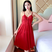 Summer Pyjamas Women 2021 New Sexy Seductive Ice Silk Thin harnesses Sleeping Skirts Korean version of girls dress