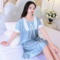 Short sleeping dress in summer 2021 new ice silk thin loose and sexy silk Korean version of ladys pajamas