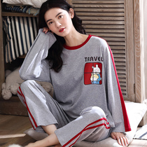 Sleepwear lady autumn Korean version Long sleeves pure cotton pyjamas cute cartoon All cotton sports Spring and autumn season Home Home Suits Suit