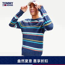Tommy mens clothing spring autumn pure cotton bumped striped embroidered LOGO sweater knitted sweatshirt DM0DM08066