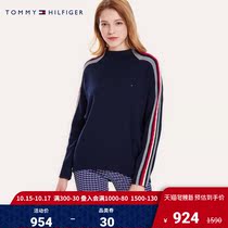 Tommy Womens Autumn Simple Embroidery Contrast Striped Cuffs Pullover Sweater Knit RM876A0475
