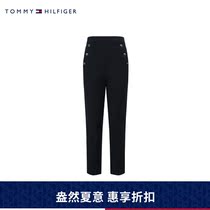 Tommy Women Dress Fashion Metal LOGO Mark Button Decoration Rear Zip Straight Cylinder Casual Pants WW0WW26505