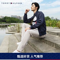 Tommy men fashion simple embroidery flag solid color double-sided wear stand collar single jacket MW0MW10500