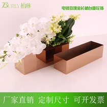 Desktop Decoration Stainless Steel Vases Small Long Groove Ordering Flower Trough Long villa Furnishing Clubhouse Soft Dress