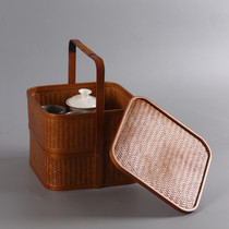 Bamboo Yi tea retro Japanese bamboo storage basket lacquer ware crafts tea set storage box snack basket moon cake gift box