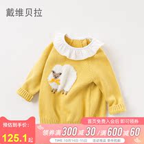 David Bella Girls Knitted Sweater Cotton Autumn New Children base shirt Cartoon Lapel Tide