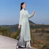 Autumn and winter modified Maoyu cheongsam dress Chinese style Zen tea clothing Chinese literary retro womens clothing