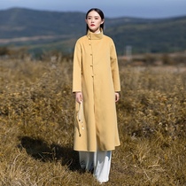 Autumn and winter Tang suit National Chinese style long woolen coat womens winter dress Chinese buckle retro thick trench coat