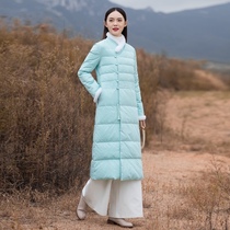 Winter clothing Hanfu modified version of light down jacket womens long Chinese style thick retro cheongsam jacket