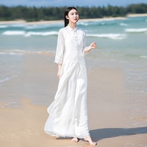 Chinese style retro Tang suit two-piece set Chinese womens modified Cheongsam Han Suit Chiffon dress Tea suit Zen