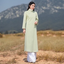 Winter dress thickened woolen cheongsam dress womens long Chinese style improved Tang suit Chinese retro Zen tea suit