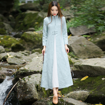 Spring and autumn Chinese improved Hanfu cotton linen qipao dress suit Zen suit Zen tea suit ethnic Chinese wind retro womens clothes