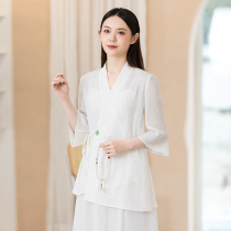 Hanfu Chinese style Chinese wind improvement Tangclothing blouses female Xia 2022 new Chinese style retro art Zen tea artier